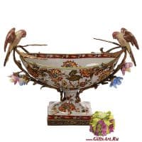 Блюдо для фруктов Птицы. Коллекция Изобилие. Фарфор и бронза. Ручная работа. Длина 40 см