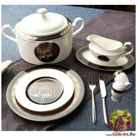 Столовый сервиз Жар-птица на 6 персон 32 предмета. Костяной фарфор. TAS Франция