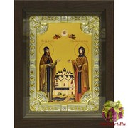 Икона освященная &quot;Петр и Феврония благоверные&quot;, со стразами, в киоте 24x30 см, 24x30 см