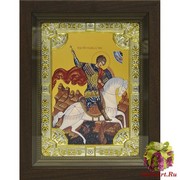 Икона освященная &quot;Георгий Победоносец&quot;, 18x24 см, со стразами, в деревянном киоте 24x30 см, 24x30 см