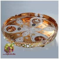 Тортница хрусталь с золотом. 30 см. Ручная работа. Чешский хрусталь.