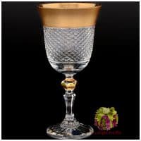 Бокалы для вина хрусталь с золотом. 220 мл. 6 штук. Ручная работа. Чешский хрусталь.
