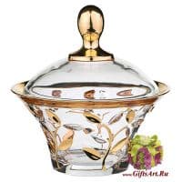 Конфетница хрусталь с золотом. 17 см. Лаурус золото. Ручная работа. Италия