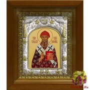 Икона освященная &quot;Спиридон Тримифунтский святитель&quot;, 14x18 см, в деревянном киоте 20x24 см, 20x24 см