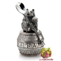 Серебряная медовница, банка для мёда Медведь. Серебро 925 пробы. Россия