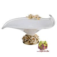 Ваза фруктовница муранское стекло и фарфор. 735746 Ручная работа. Длина 38 см. Италия