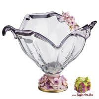 Ваза фруктовница муранское стекло и фарфор. Ручная работа. 435746 Длина 36 см. Италия