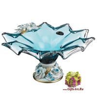 Ваза фруктовница муранское стекло и фарфор. 245746 Ручная работа. Длина 38 см. Италия