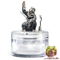 Серебряная Икорница Зимняя рыбалка. Хрусталь. Серебро 925 пробы. Россия