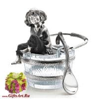 Серебряная кадушка Пастушок. Хрусталь. Серебро 925 пробы. Россия