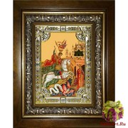 Икона освященная &quot;Чудо Георгия о змие&quot;, 18x24 см, со стразами, в деревянном киоте 24x30 см, 24x30 см
