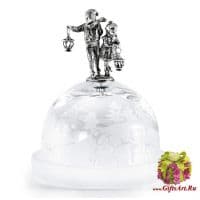 Серебряная лимонница Дети на коньках. Хрусталь. Серебро 925 пробы. Россия