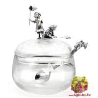 Серебряная сахарница Охота на бабочек. Хрусталь. Серебро 925 пробы. Россия