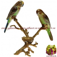 Пара волнистых попугайчиков. Фарфор и бронза. Ручная работа. Высота 25 см