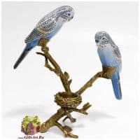 Пара волнистых попугайчиков. Фарфор и бронза. Ручная работа. Высота 25 см