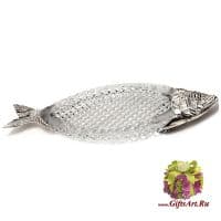 Серебряная Селёдочница. Блюдо для рыбы. Хрусталь. Серебро 925 пробы. Россия
