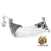 Серебряное блюдо для морепродуктов Рыбачок. Хрусталь. Серебро 925 пробы. Россия