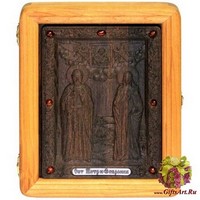 Подарочная икона &quot;Петр и Февронья&quot; на мореном дубе