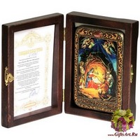 Настольная икона &quot;Рождество Господа Бога и Спаса нашего Иисуса Христа&quot; на мореном дубе