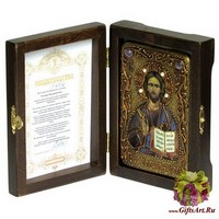 Настольная икона &quot;Господь Вседержитель&quot; на мореном дубе