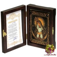 Настольная икона &quot;Образ Пресвятой Богородицы «Остробрамская (Виленская)»&quot; на мореном дубе