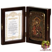Настольная икона &quot;Образ Божией Матери &quot;Троеручица&quot; на мореном дубе