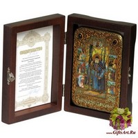 Настольная икона &quot;Преподобный Серафим Саровский чудотворец&quot; на мореном дубе