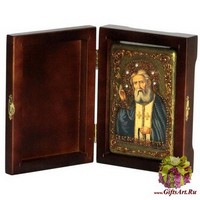 Настольная икона &quot;Преподобный Серафим Саровский чудотворец&quot; на мореном дубе