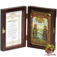 Настольная икона &quot;Петр и Февронья&quot; на мореном дубе