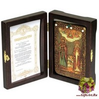 Настольная икона &quot;Петр и Февронья&quot; на мореном дубе