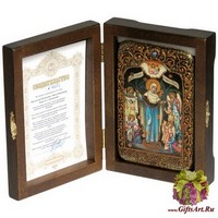 Настольная икона Божией Матери «Всех Скорбящих Радость с грошиками» на мореном дубе