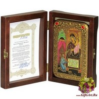 Настольная икона Пресвятой Богородицы &quot;Нечаянная Радость&quot; на мореном дубе
