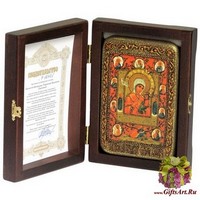 Настольная икона Образ Божией Матери &quot;Тихвинская Хлебенная (Запечная)&quot; на мореном дубе