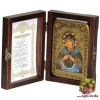 Настольная икона &quot;Образ Божией Матери &quot;Семистрельная&quot; на мореном дубе