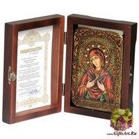 Настольная икона &quot;Образ Божией Матери &quot;Семистрельная&quot; на мореном дубе