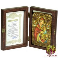 Настольная икона Пресвятой Богородицы «Страстная» на мореном дубе