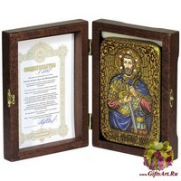 Настольная икона &quot;Святой мученик Анатолий Никомидийский&quot; на мореном дубе