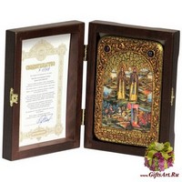 Настольная икона &quot;Святые преподобные Александр (Пересвет) и Андрей (Ослябя) Радонежские&quot; на мореном дубе