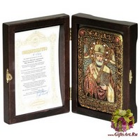 Настольная икона &quot;Святитель Николай, архиепископ Мир Ликийский (Мирликийский), чудотворец&quot; на мореном дубе