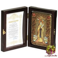 Настольная икона &quot;Преподобный Никита Столпник, Переславский чудотворец&quot; на мореном дубе