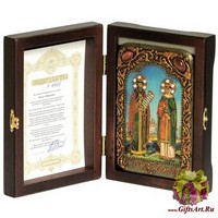 Настольная икона &quot;Петр и Февронья&quot; на мореном дубе