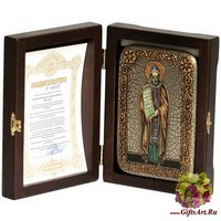Настольная икона &quot;Святой равноапостольный Кирилл Философ&quot; на мореном дубе