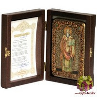 Настольная икона &quot;Святой равноапостольный Мефодий Моравский&quot; на мореном дубе