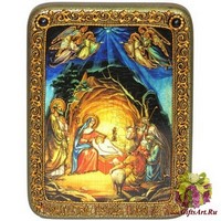 Подарочная икона &quot;Рождество Господа Бога и Спаса нашего Иисуса Христа&quot; на мореном дубе