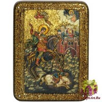 Подарочная икона &quot;Чудо вмч. Димитрия Солунского о царе Калояне&quot; на мореном дубе