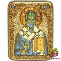 Подарочная икона &quot;Святитель Николай, архиепископ Мир Ликийский (Мирликийский), чудотворец&quot; на мореном дубе