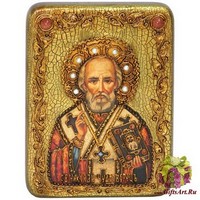 Подарочная икона &quot;Святитель Николай, архиепископ Мир Ликийский (Мирликийский), чудотворец&quot; на мореном дубе