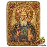 Подарочная икона &quot;Преподобный Сергий Радонежский чудотворец&quot; на мореном дубе