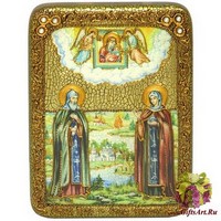 Подарочная икона &quot;Петр и Февронья&quot; на мореном дубе