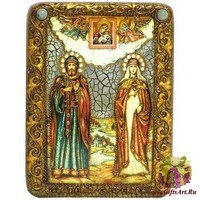 Подарочная икона &quot;Петр и Февронья&quot; на мореном дубе